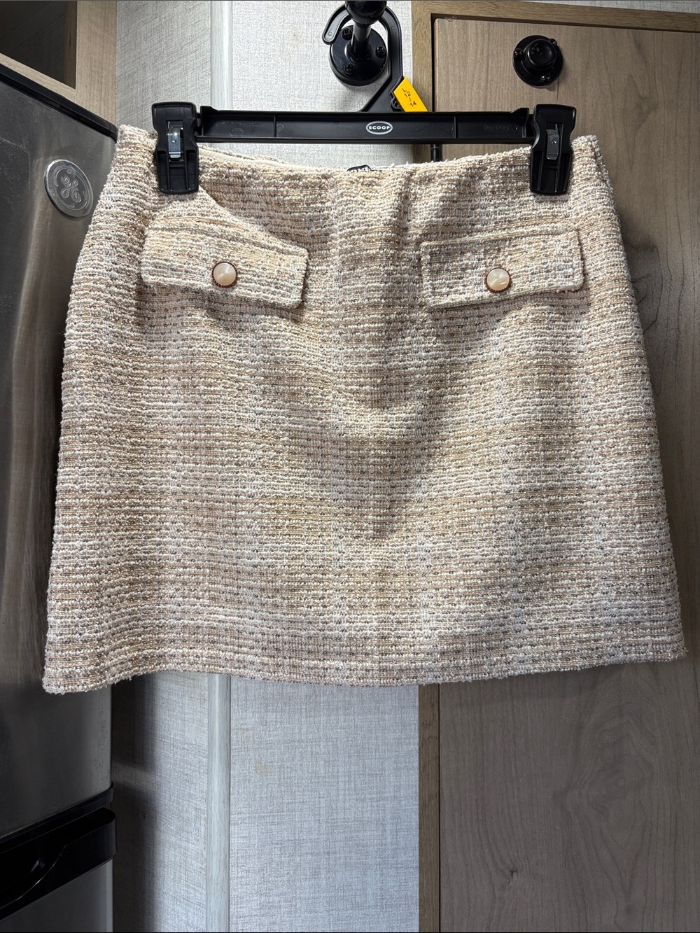 Bouclé Mini Skirt in Cream with Front Flap Pockets